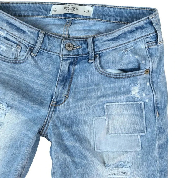 ABERCROMBIE & FITCH || Women's Patchwork Skinny Jeans Light Wash Size 6 (28) - Picture 5 of 12